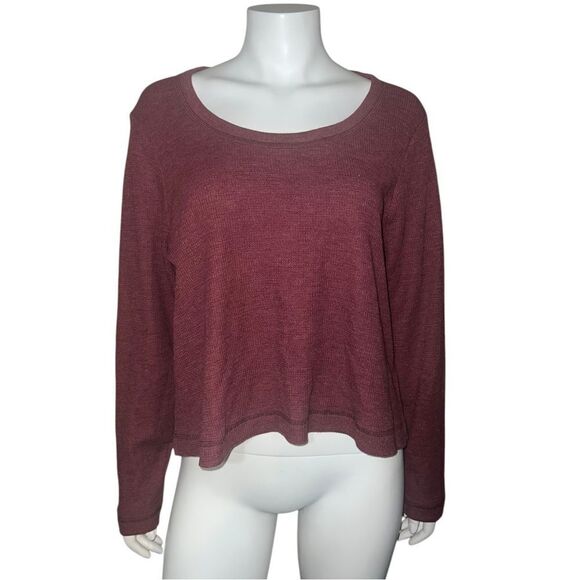 Old Navy Red Red Wine Waffle-Knit Crop T-shirt Long Sleeve Pink Extra Large NWOT - Picture 4 of 9